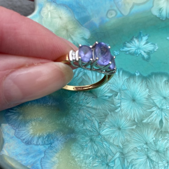 14K Yellow & White Gold Purple Stone (Tanzanite?) & Diamond Ring THL Approx 7 - Picture 9 of 16